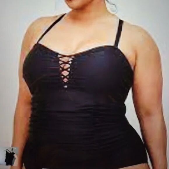 Torrid Slim Fix Black Wireless Lattice Front One Piece Swimsuit 6X 30 - Picture 5 of 13